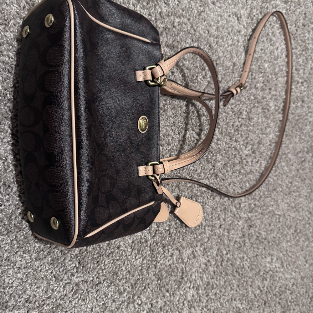Coach Black and Tan Signature Shoulder Bag